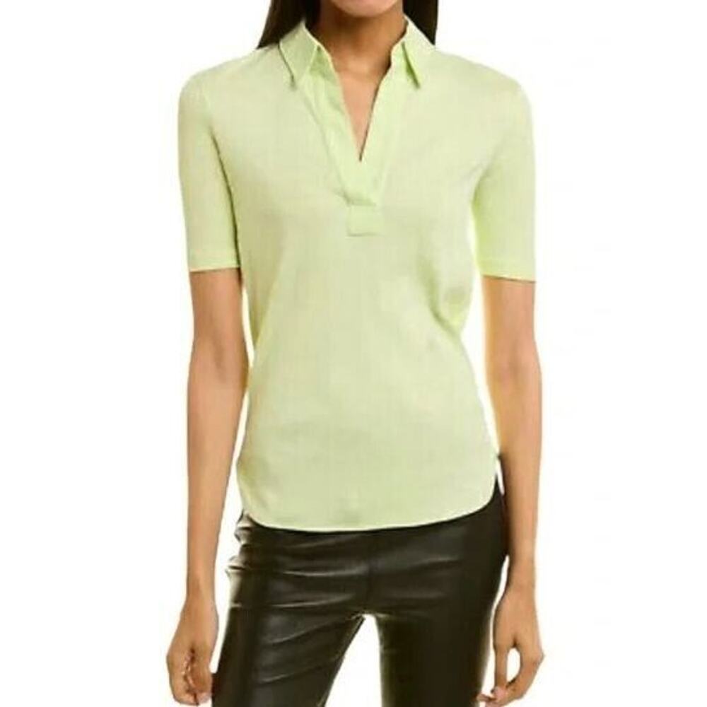A6 Auth HELMUT LANG Cotton Ribbed Lime Green Embrodered Logo Polo Shirt Size XS